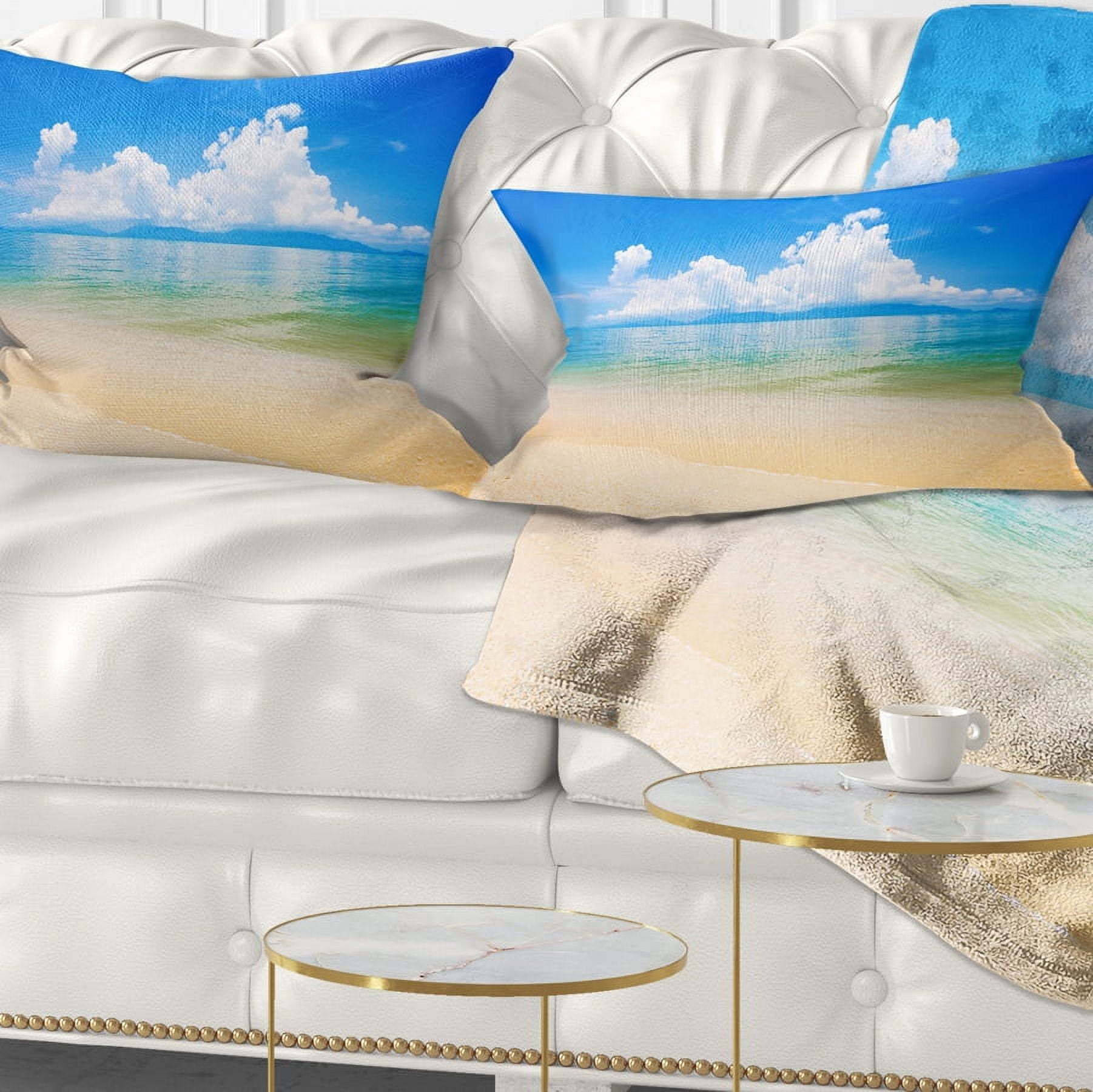Designart Cloudy Horizon Over Blue Sea - Seashore Photo Throw Pillow - 12x20