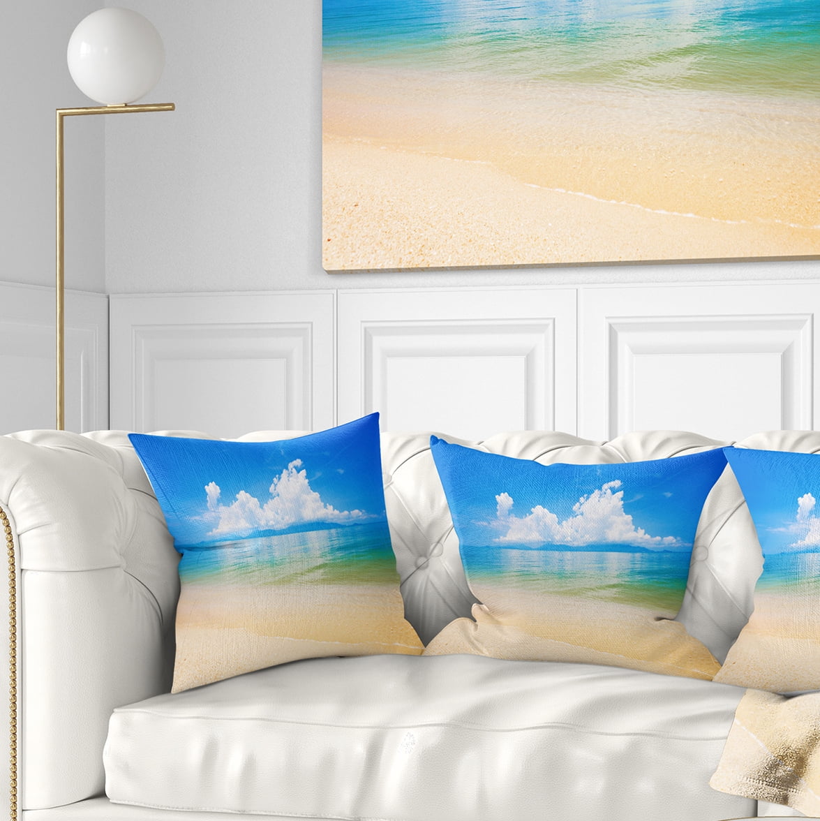 Designart Cloudy Horizon Over Blue Sea - Seashore Photo Throw Pillow - 18x18