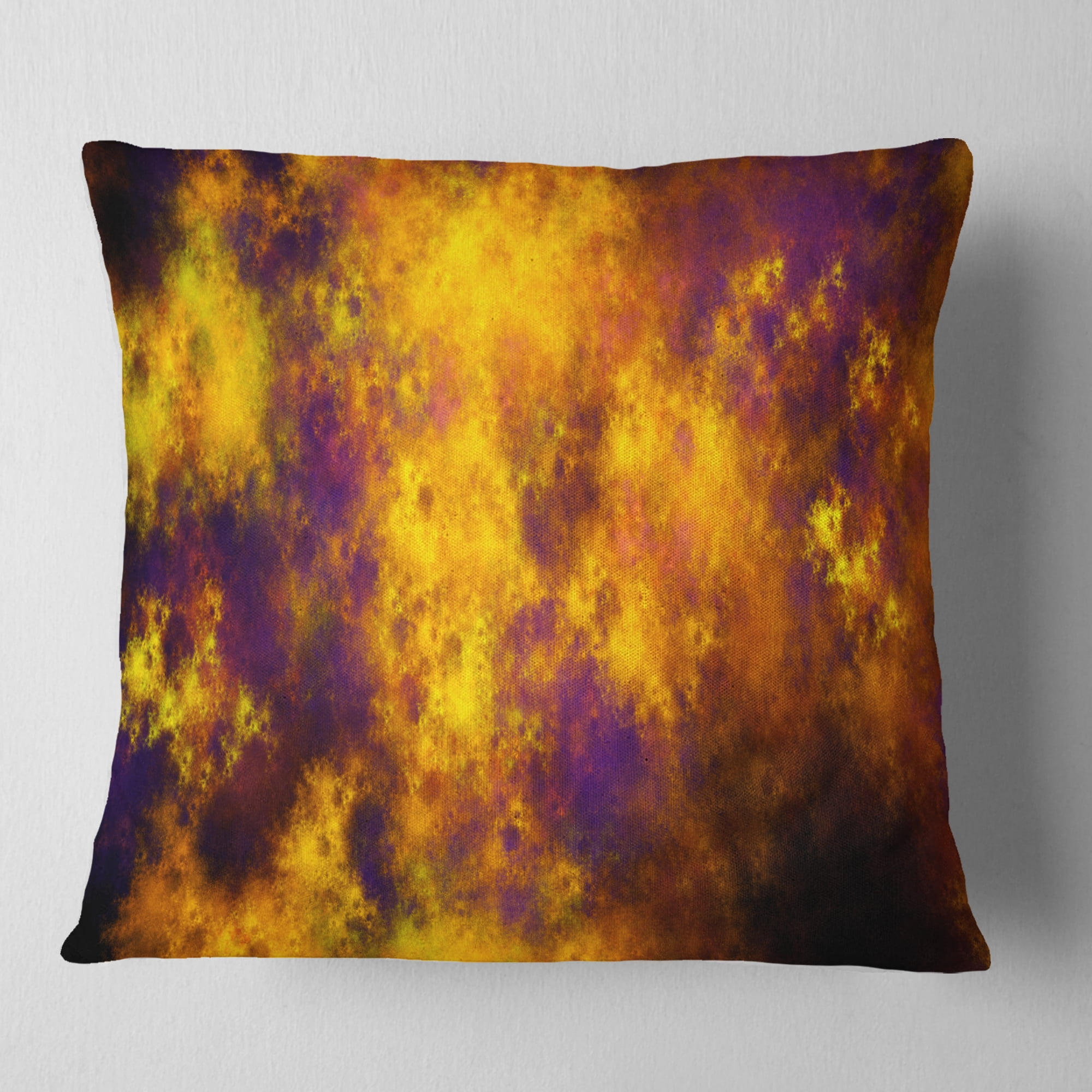 Designart Cloudy Orange Starry Fractal Sky - Abstract Throw Pillow - 16x16