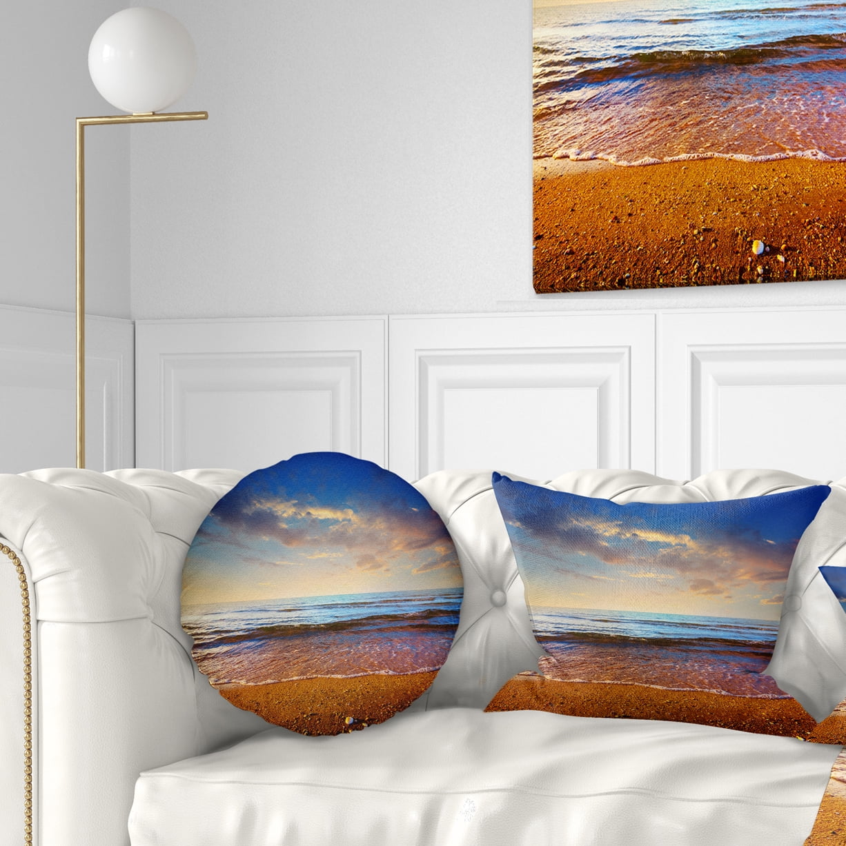 Designart Cloudy Skies with Vibrant Seashore - Modern Beach Throw Pillow - 12x20