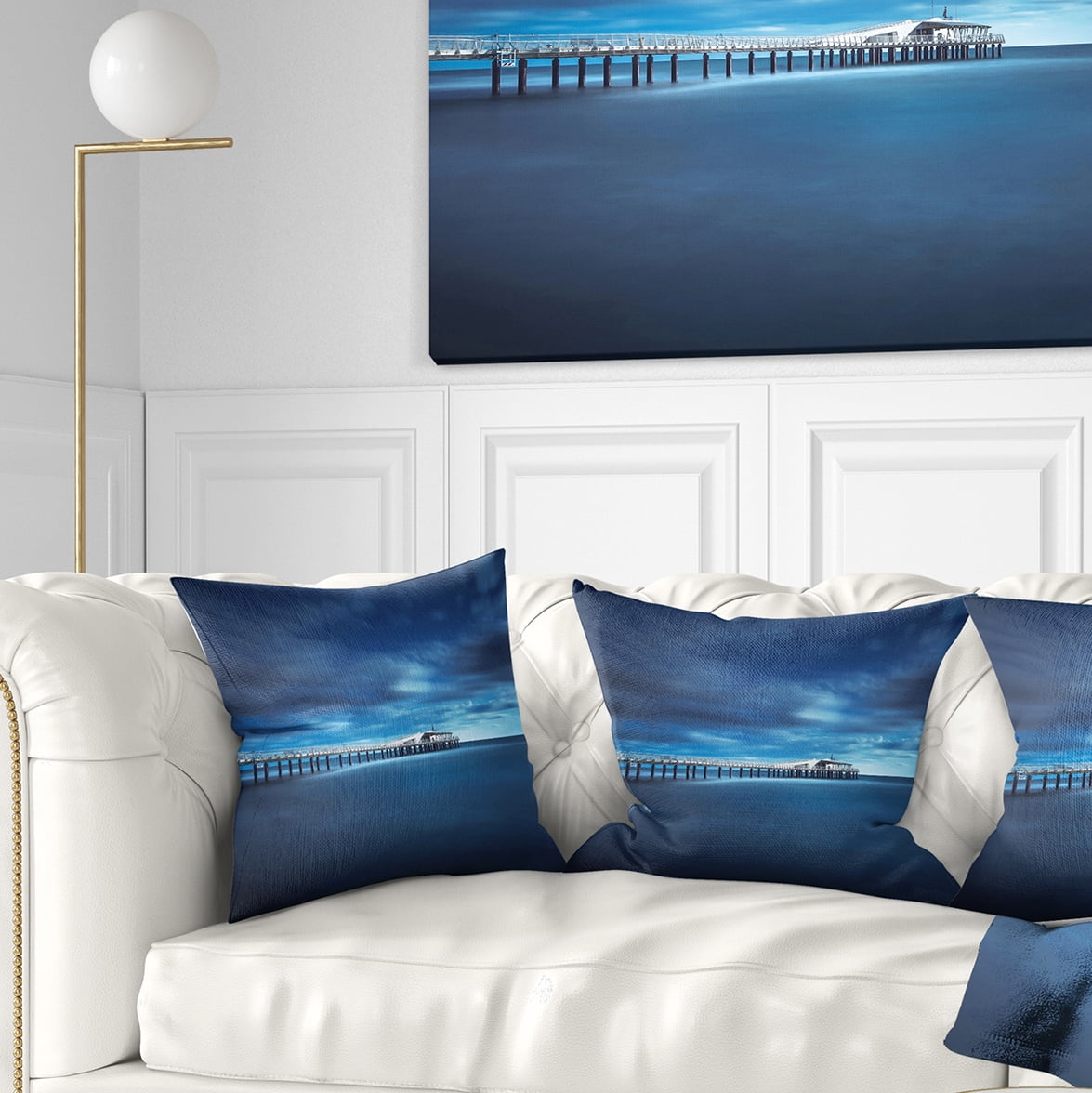 Designart Cloudy Sky Calm Blue Waters - Seascape Throw Pillow - 18x18
