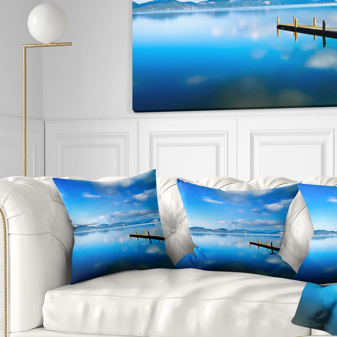 Designart Cloudy Sky Over Blue Sea - Seascape Throw Pillow - 16x16