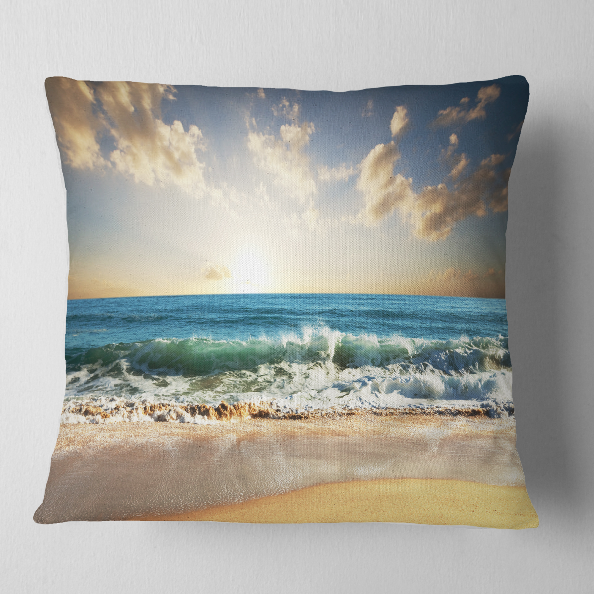 Designart Cloudy Sky and Vibrant Blue Sea - Seascape Throw Pillow - 16x16
