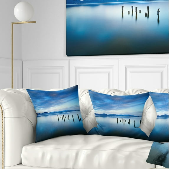 Designart Cloudy Sky in Blue Sea - Seascape Throw Pillow - 16x16