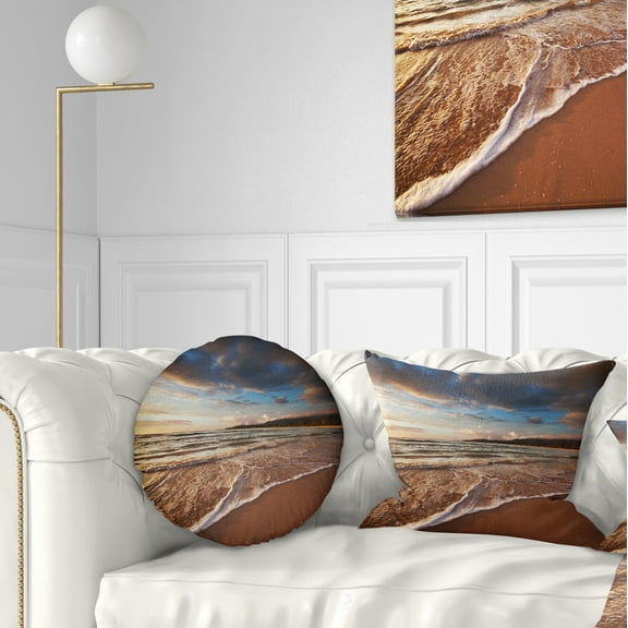 Designart Cloudy Sky over Wide Seashore - Seashore Throw Pillow - 12x20