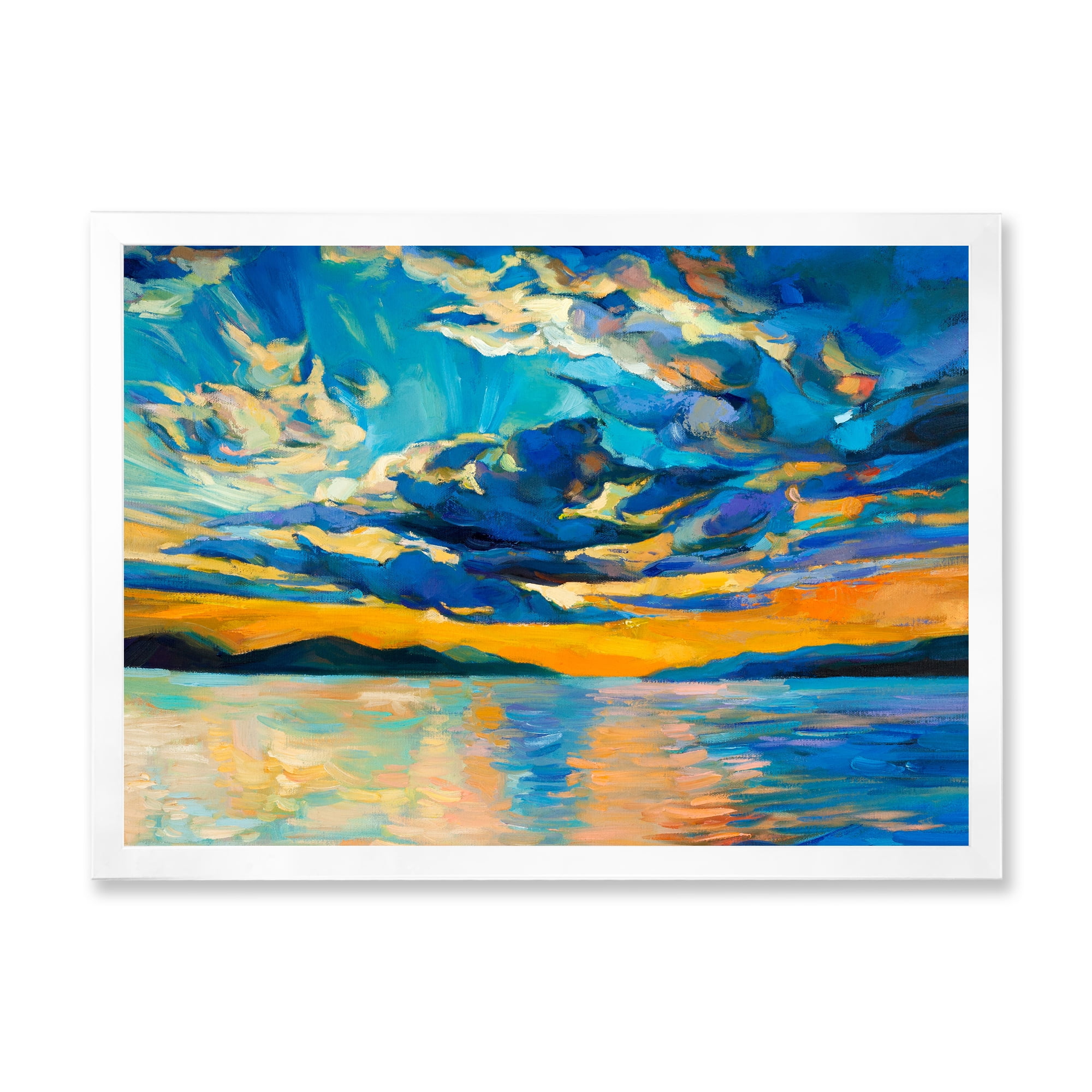 Designart 'Cloudy Sunset Over Wide Open Ocean Horizon' Nautical & Coastal Framed Art Print