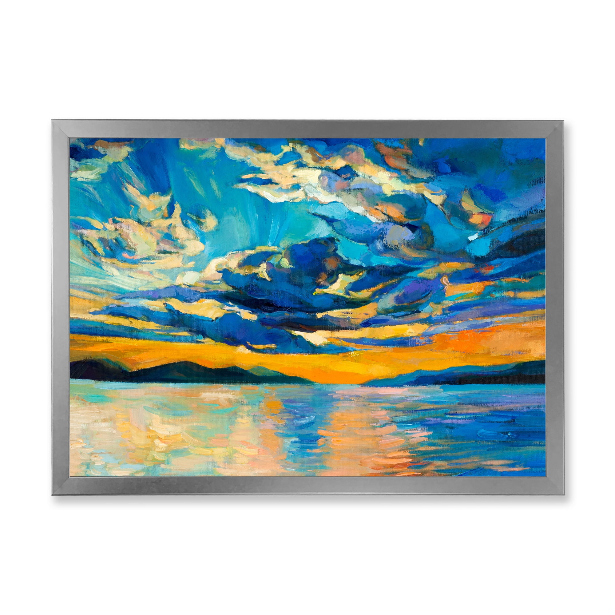 Designart 'Cloudy Sunset Over Wide Open Ocean Horizon' Nautical & Coastal Framed Art Print