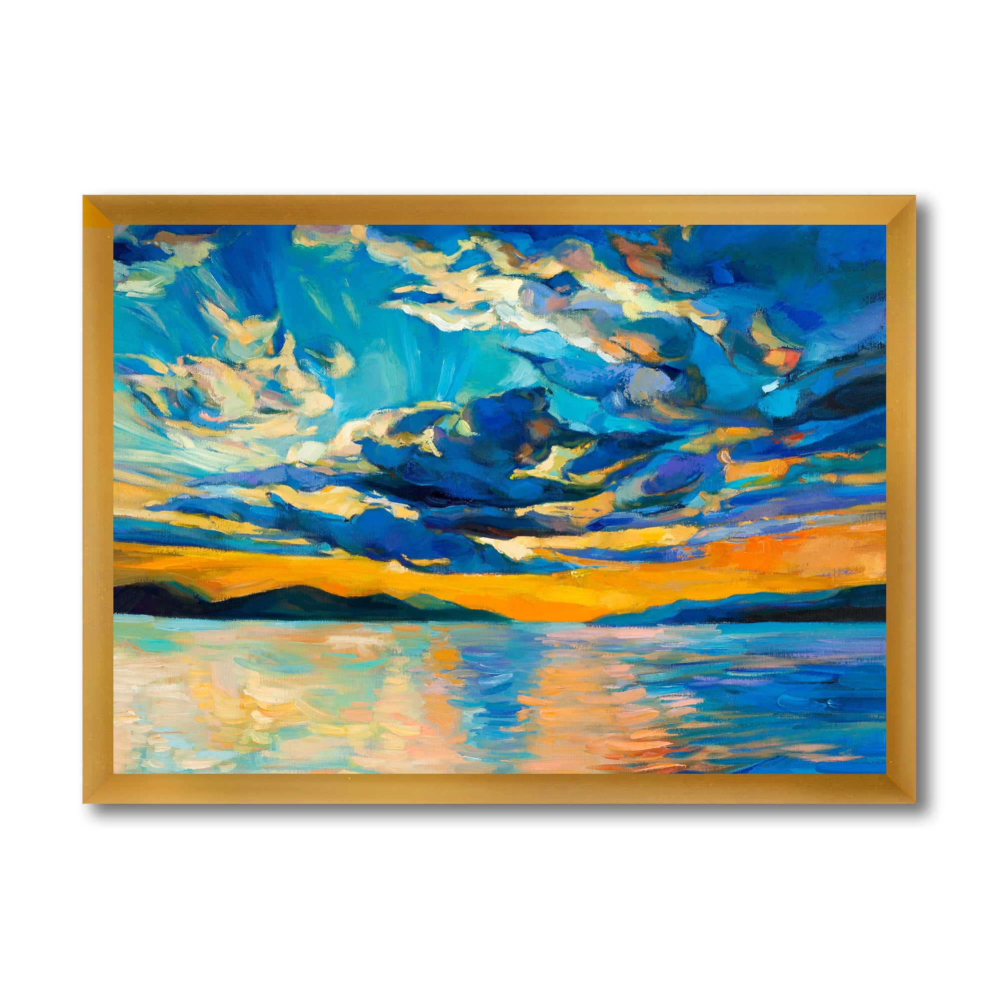 Designart 'Cloudy Sunset Over Wide Open Ocean Horizon' Nautical & Coastal Framed Art Print