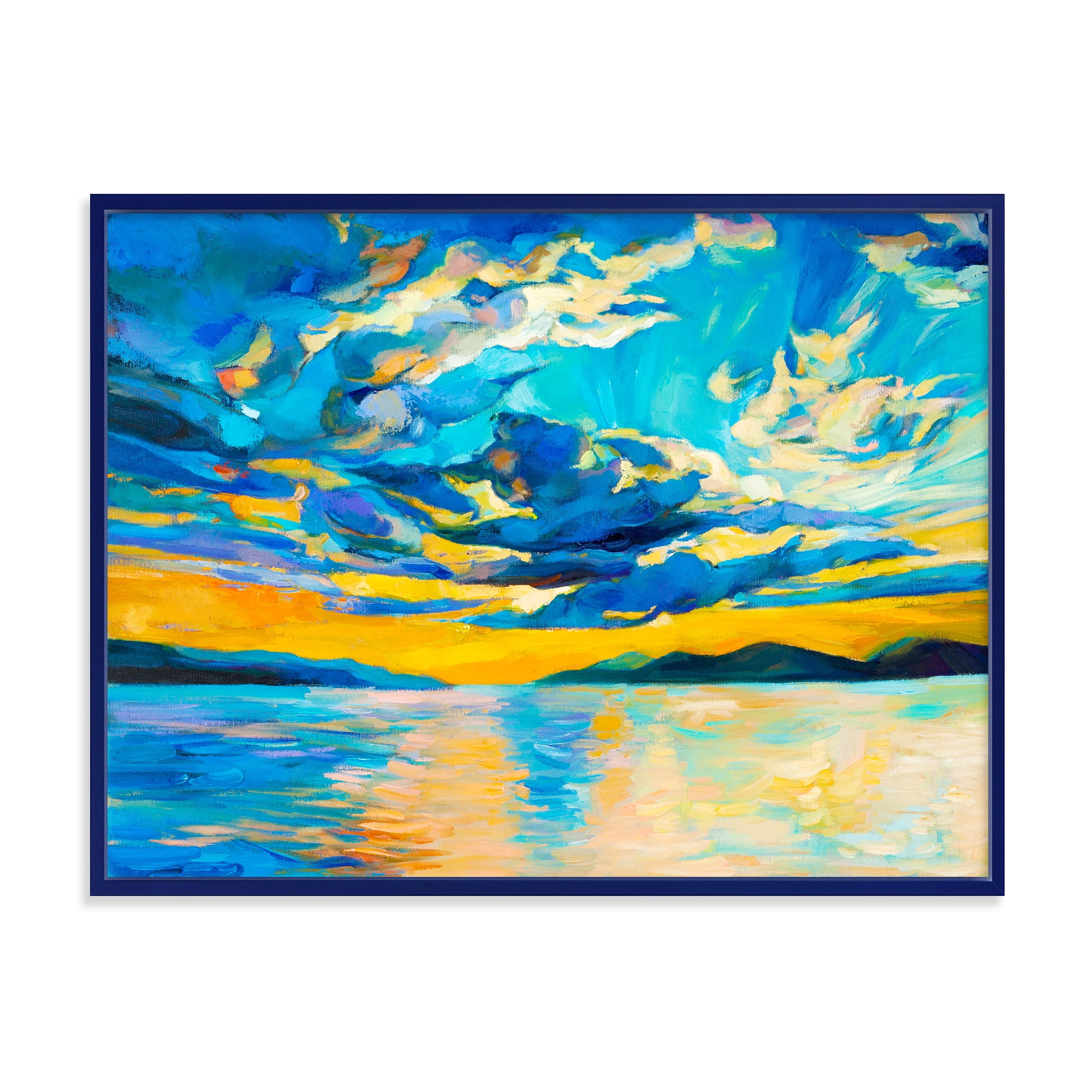 Designart 'Cloudy Sunset Over Wide Open Ocean Horizon' Nautical & Coastal Framed Canvas Wall Art Print