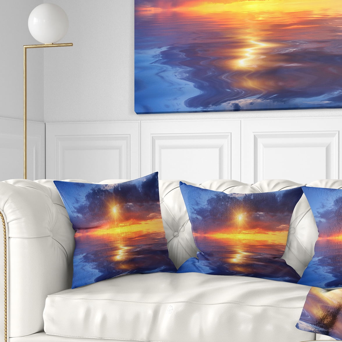 Designart Cloudy Sunset Reflection in Lake - Cityscape Throw Pillow - 16x16