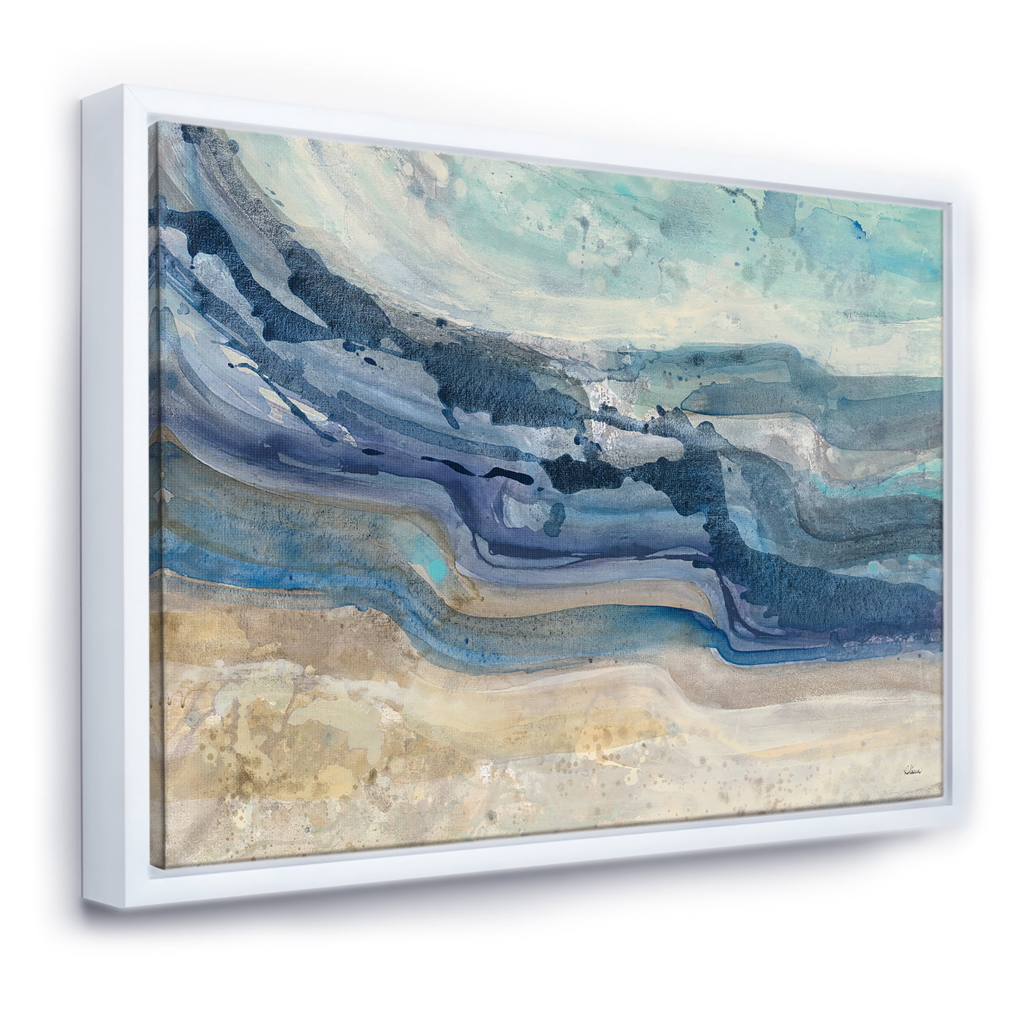 Designart ' Coast Blue Sea Waves Watercolour ' Modern Farmhouse Framed Canvas