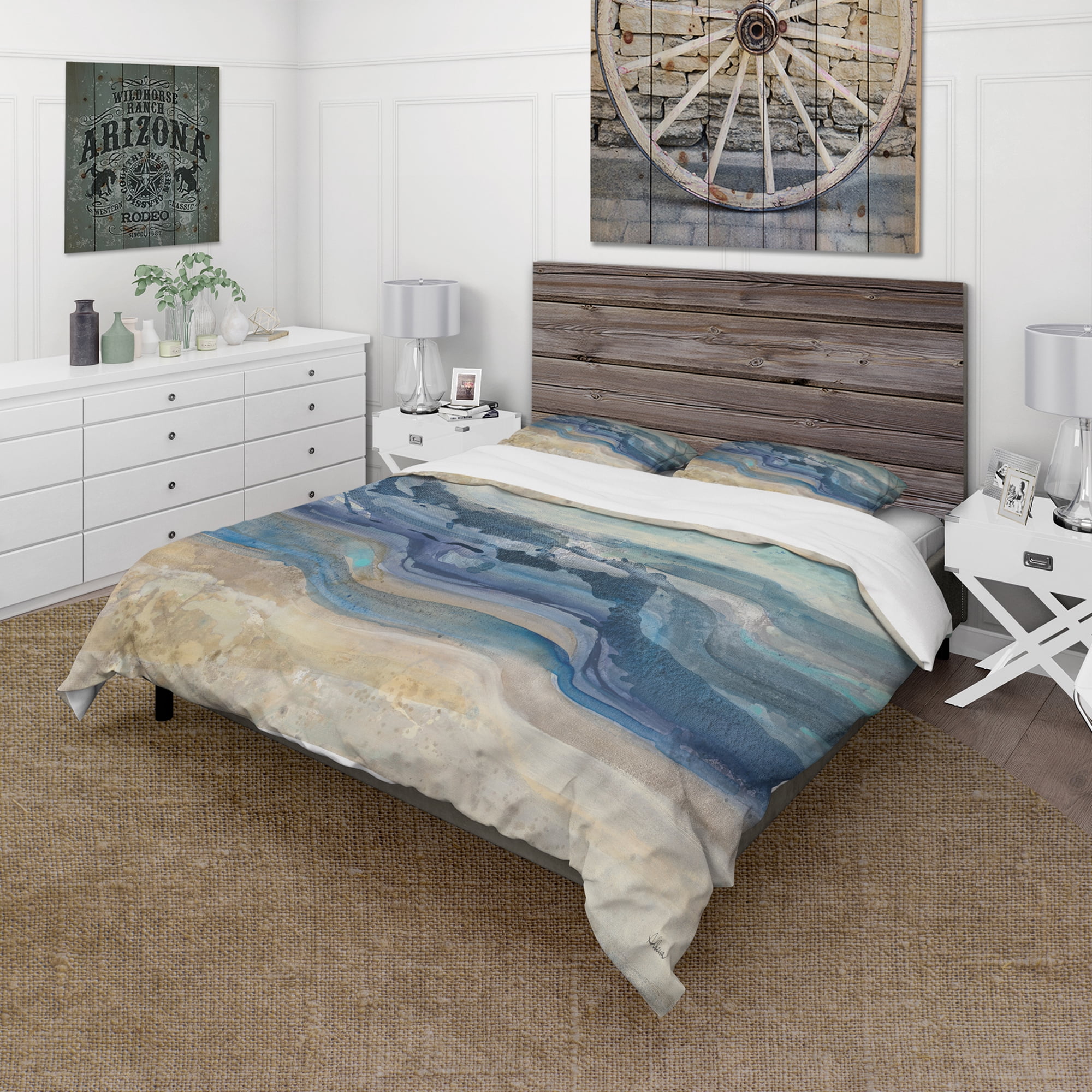 Designart 'Coast Blue Sea Waves Watercolour' Traditional Duvet Cover Set