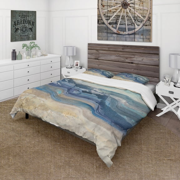 Designart 'Coast Blue Sea Waves Watercolour' Traditional Duvet Cover Set