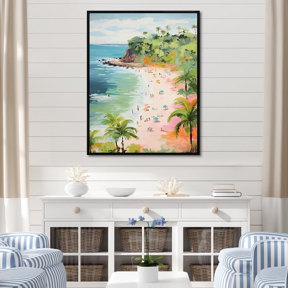 Designart "Coastal Beach Paradise in Pastel Colors IV" Coastal Framed Wall Art - Coastal Green Coastal Beach Entryway Framed Wall Art