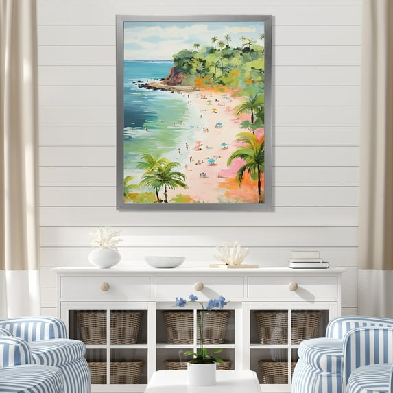 Designart "Coastal Beach Paradise in Pastel Colors IV" Coastal Framed Wall Art - Coastal Green Coastal Beach Entryway Framed Wall Art