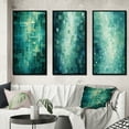 thumbnail image 1 of Designart "Coastal Bliss Abstract Cubist in Turquoise I" Abstract Painting Framed Wall Art Set Of 3 - Gold Modern Frame Canvas Set For Living Room Decor, 1 of 6