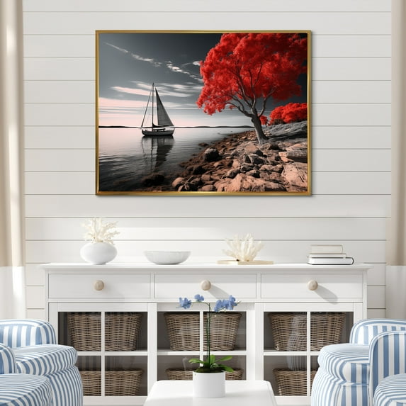 Designart "Coastal Calm" Nautical & Beach Floater Framed Wall Art Print