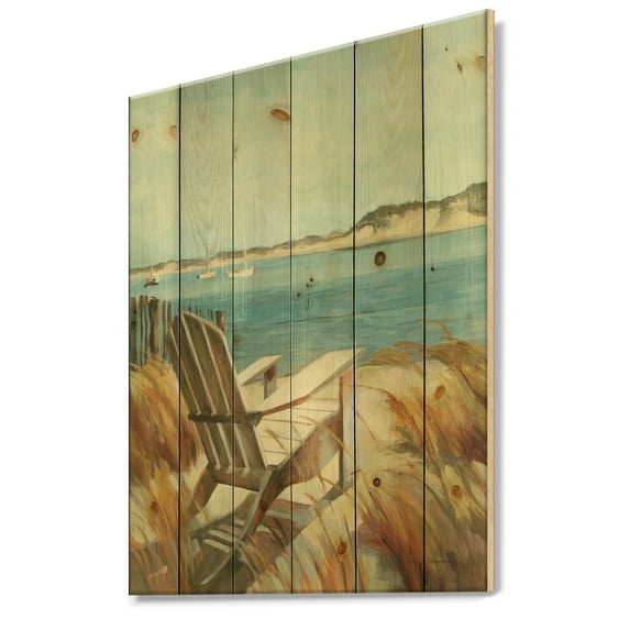 Designart 'Coastal Chair Relax Beach' Nautical & Coastal Print on Natural Pine Wood