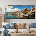 thumbnail image 1 of Designart "Coastal Dream Capri, Italy Landscape IV" Extra Large Landscapes Framed Wall Art - Global Blue Landscape Italy Entryway Framed Wall Art Print, 1 of 7