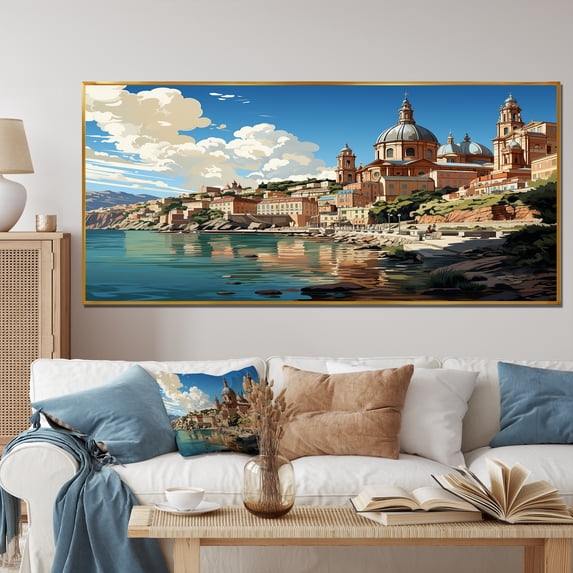 Designart "Coastal Dream Capri, Italy Landscape IV" Extra Large Landscapes Framed Wall Art - Global Blue Landscape Italy Entryway Framed Wall Art Print