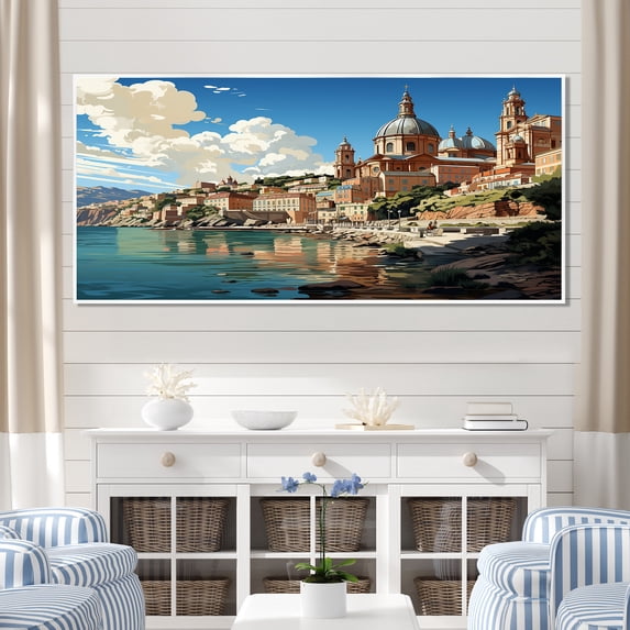 Designart "Coastal Dream Capri, Italy Landscape IV" Extra Large Landscapes Framed Wall Art - Global Blue Landscape Italy Entryway Framed Wall Art Print