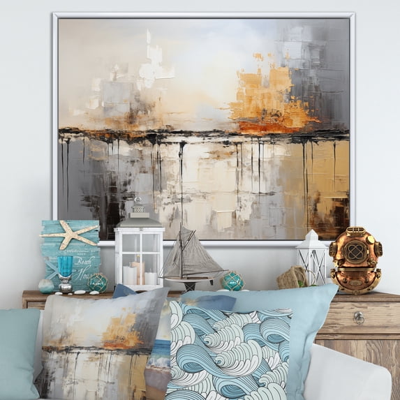 Designart "Coastal Dunes Coastal Sand art painting IV" Modern Floater Framed Wall Art Print