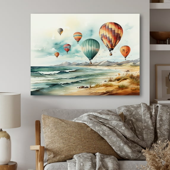 Designart "Coastal Flight Balloon Perspective II" Hot Air Balloon Metal Art Print