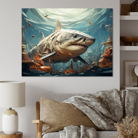 Designart "Coastal Guardian Shark Encounter" Animals Canvas Art Print