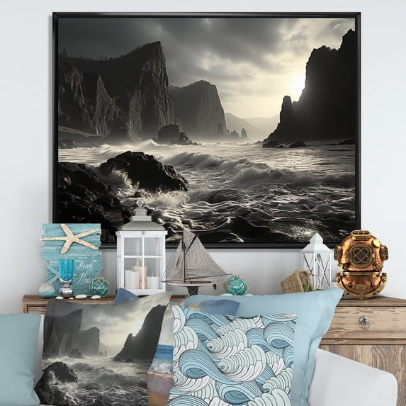 Designart "Coastal I" Landscapes Floater Framed Canvas Print