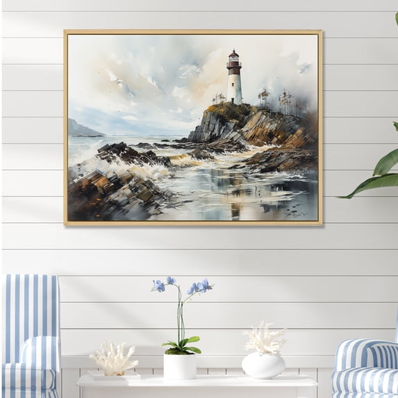Designart "Coastal Lighthouse In All Its Glory" Beach Light House Floater Framed Canvas Art Print