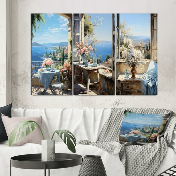 Designart "Coastal Provence Escape French Tranquility II" Nautical & Beach Wall Art Set Of 3 - Beige France Gallery Wall Set For Home Decor