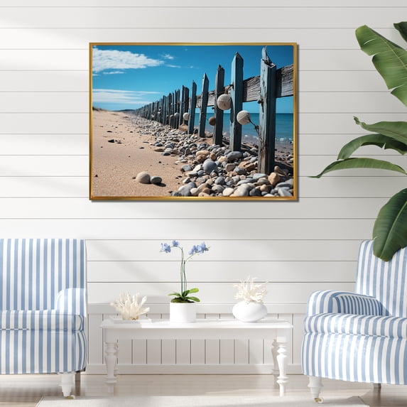 Designart "Coastal Simplicity Beach Fence I" Nautical & Beach Floater Framed Wall Art Living Room
