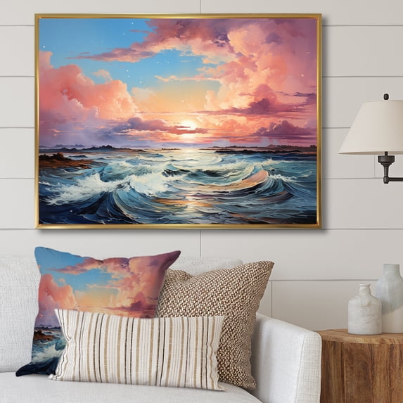Designart "Coastal Sky Infinite Azure Collage I" Nautical & Beach Floater Framed Wall Decor
