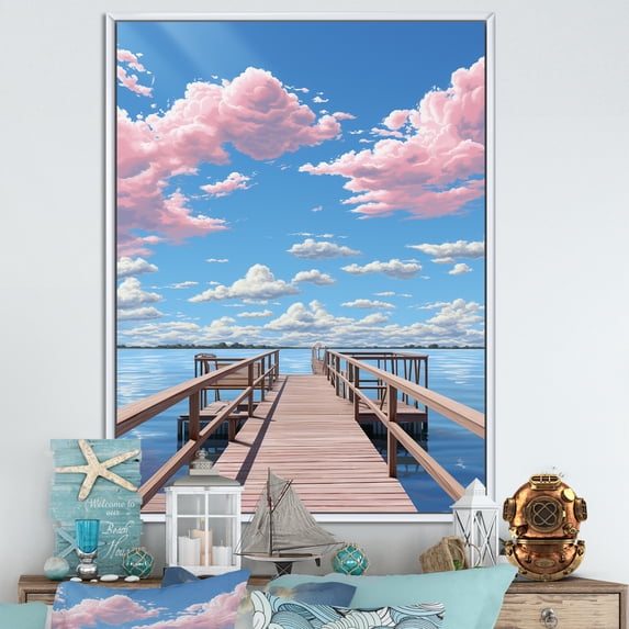 Designart "Coastal Tranquility Pier and Dock Views V" Nautical & Beach Floater Framed Wall Art Living Room