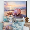 thumbnail image 1 of Designart "Coastal Treasures Sunset Seashell Collection II" Coastal Framed Wall Art - Coastal Blue Coastal Beach Hallway Framed Wall Art Decor, 1 of 6
