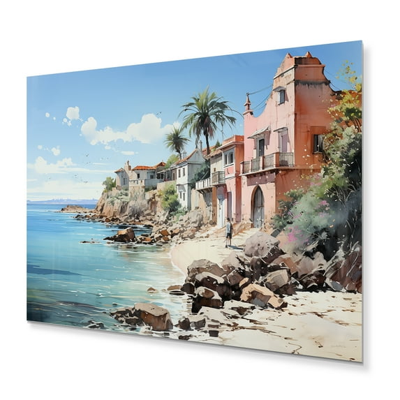 Designart "Coastal Village Dominican Dreamy painting II" Nautical & Beach Metal Wall Decor