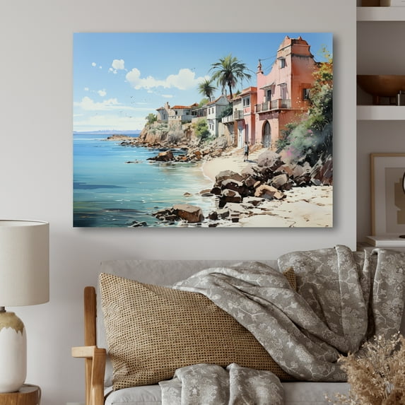 Designart "Coastal Village Dominican Dreamy painting II" Nautical & Beach Metal Wall Decor