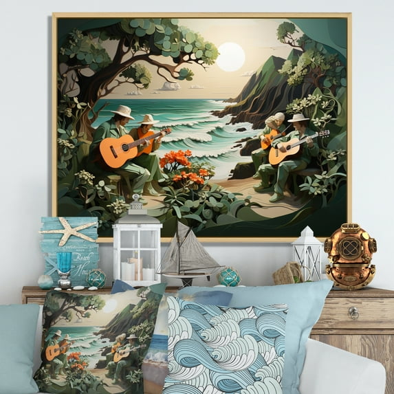 Designart "Coastal euphony Papercut I" Nautical & Beach Floater Framed Canvas Art Print