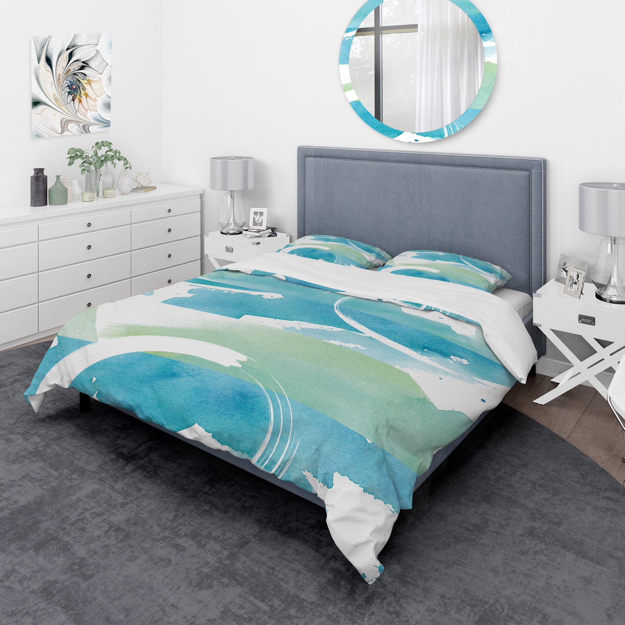 Designart 'Coastal watercolors I' Geometric Duvet Cover Set