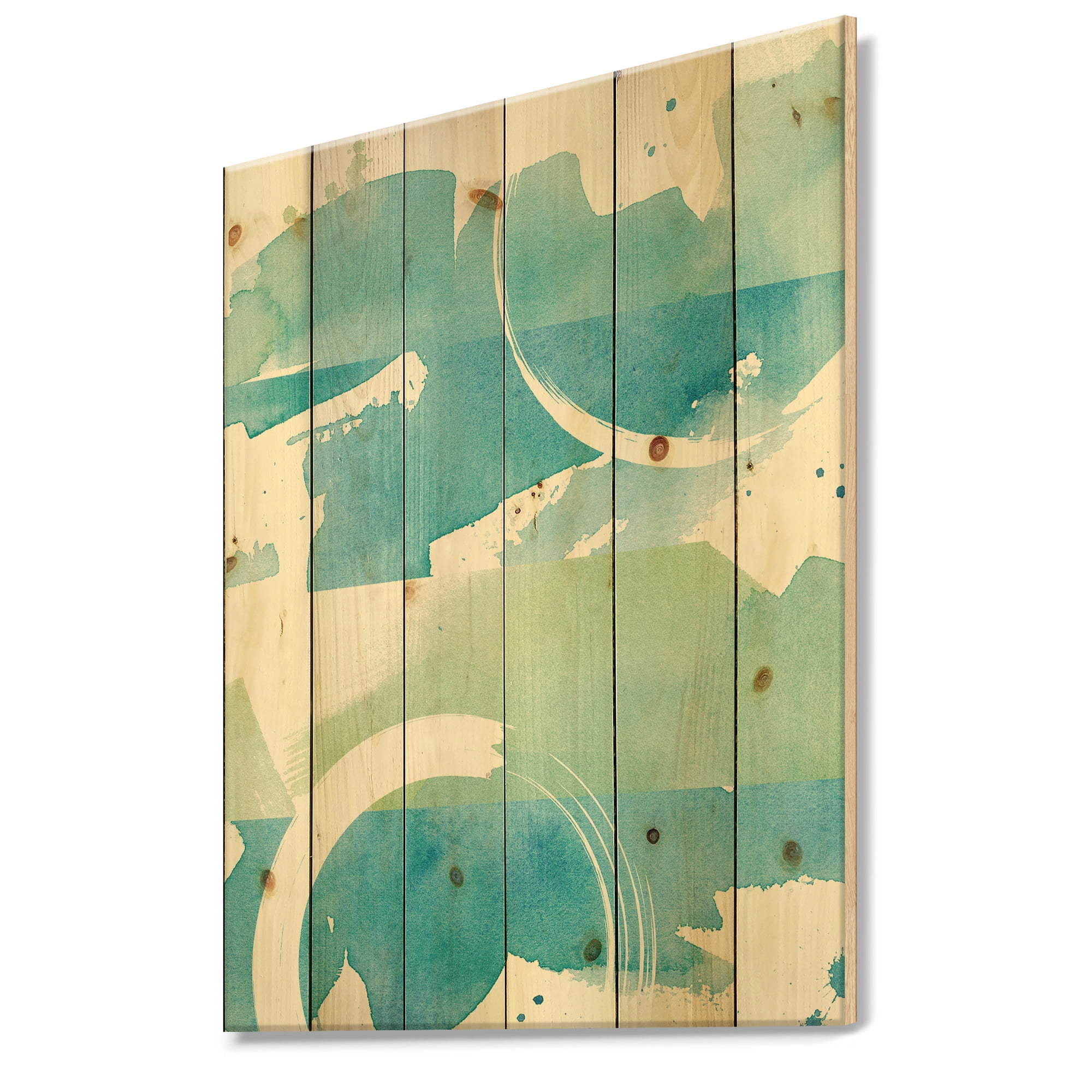 Designart 'Coastal watercolors I' Transitional Print on Natural Pine Wood