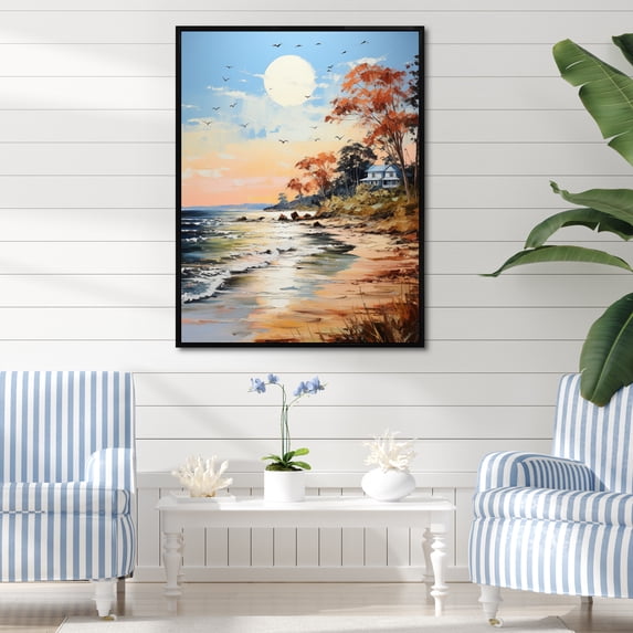 Designart "Coastalbeach Beach Bliss Painting III" Nautical & Beach Floater Framed Canvas Print