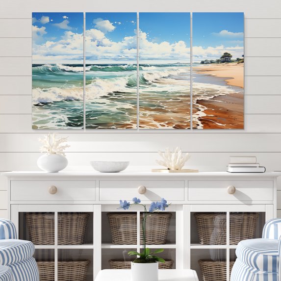 Designart "Coastalbeachsand Sandy Serenity Painting VI" Landscapes Metal Art Print Set