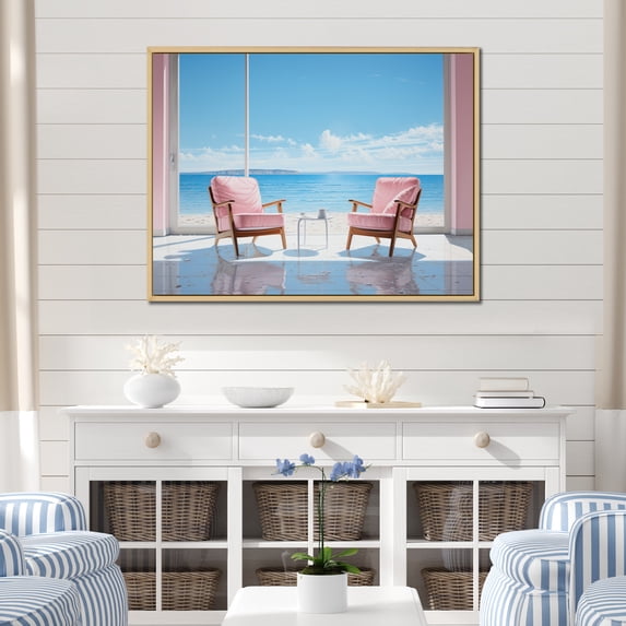 Designart "Coastalminimalism Coastal gracefulness Pointillism I" Nautical & Beach Floater Framed Canvas Print