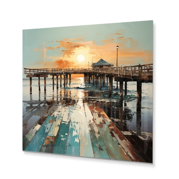 Designart "Coastalpier Pier Perspective Painting II" Nautical & Beach Metal Wall Decor