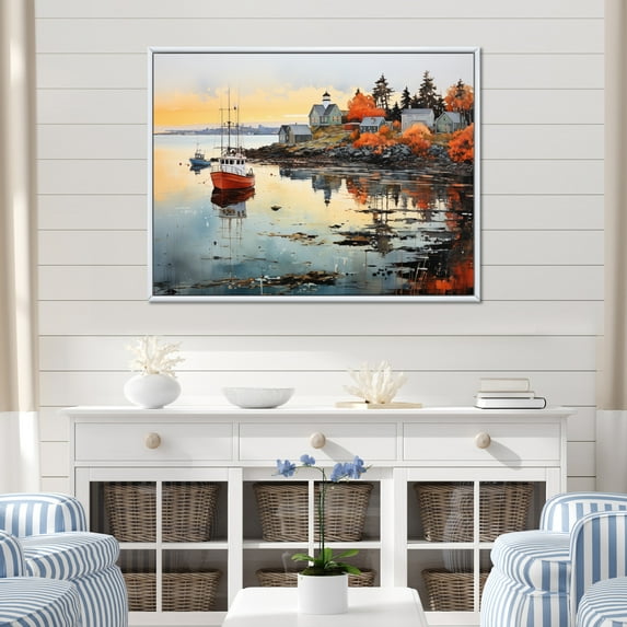 Designart "Coastalport Port Of Calm V" Nautical & Beach Floater Framed Wall Art Print