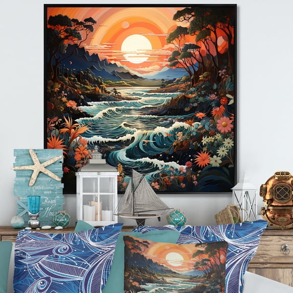 Designart "Coastaltropical Tropical Paradise Painting III" Nautical & Beach Floater Framed Canvas Art Print