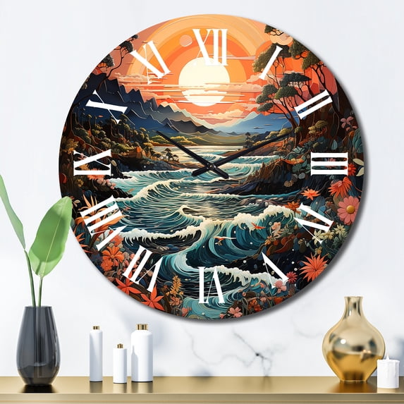 Designart "Coastaltropical Tropical Paradise Painting III" Nautical & Beach Oversized Wall Clock
