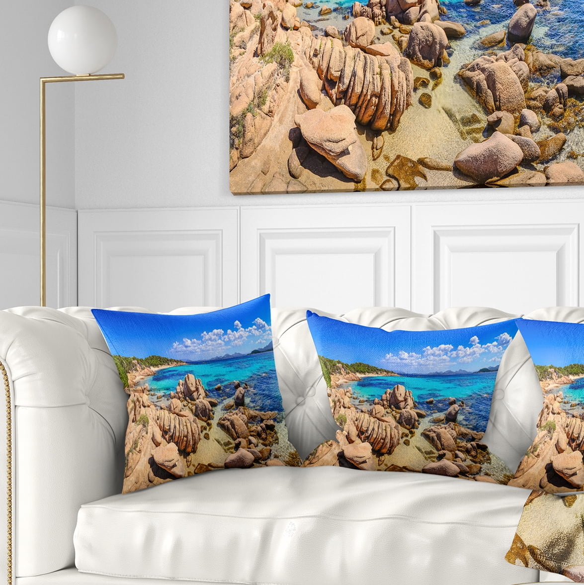 Designart Coastline Panorama - Beach Photography Throw Pillow - 18x18