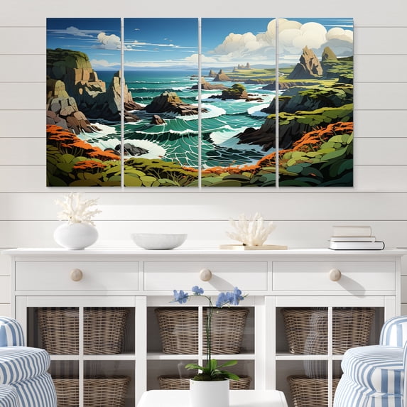 Designart "Coastline Papercut Coastal Rocky wall art" Landscapes Metal Wall Decor Set