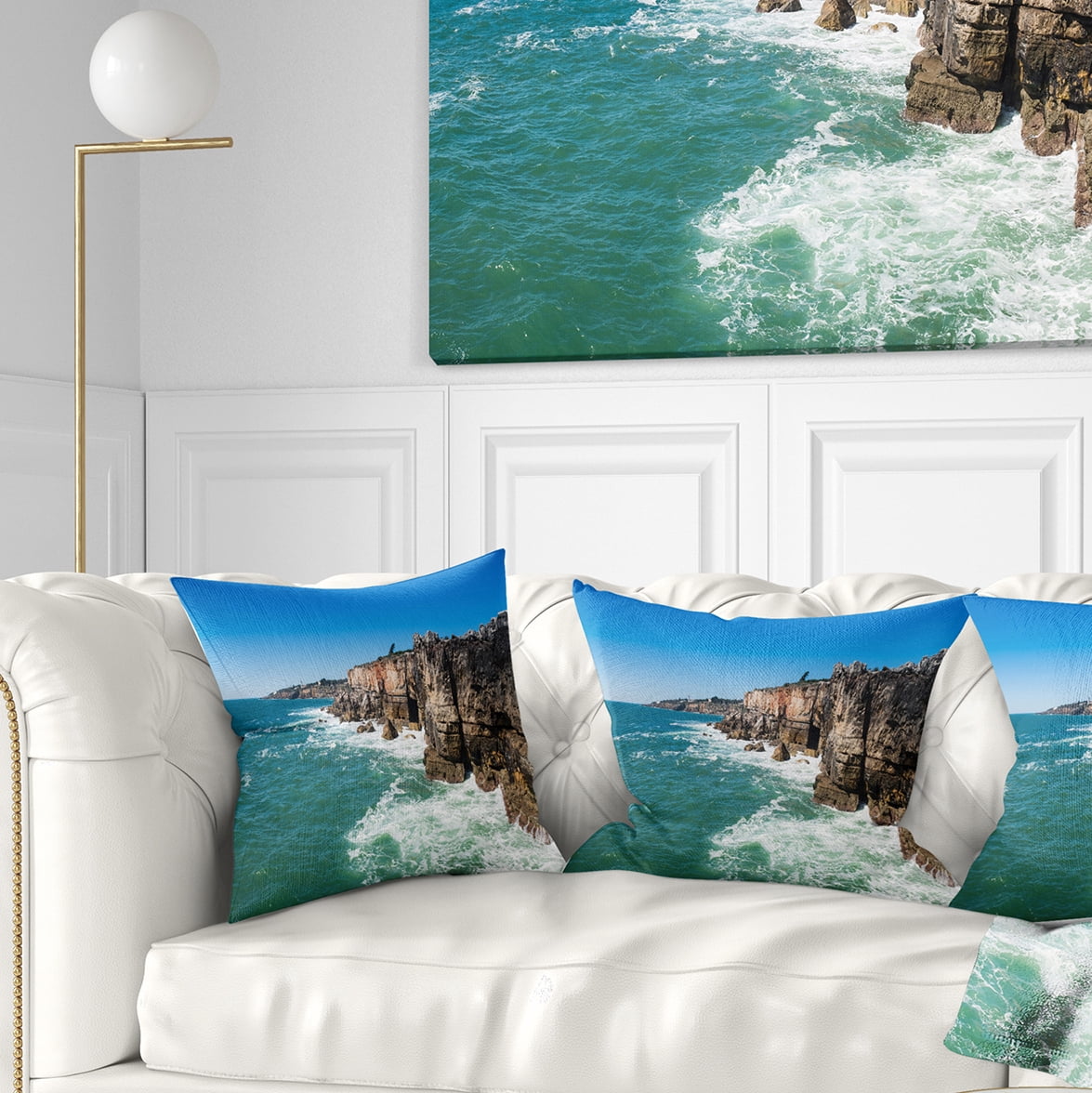 Designart Coastline of Cascais - Seascape Photography Throw Pillow - 18x18